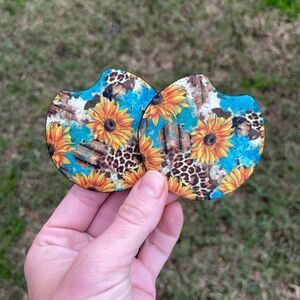🎄 Western Sunflower Car Coaster Set | Car Accessories